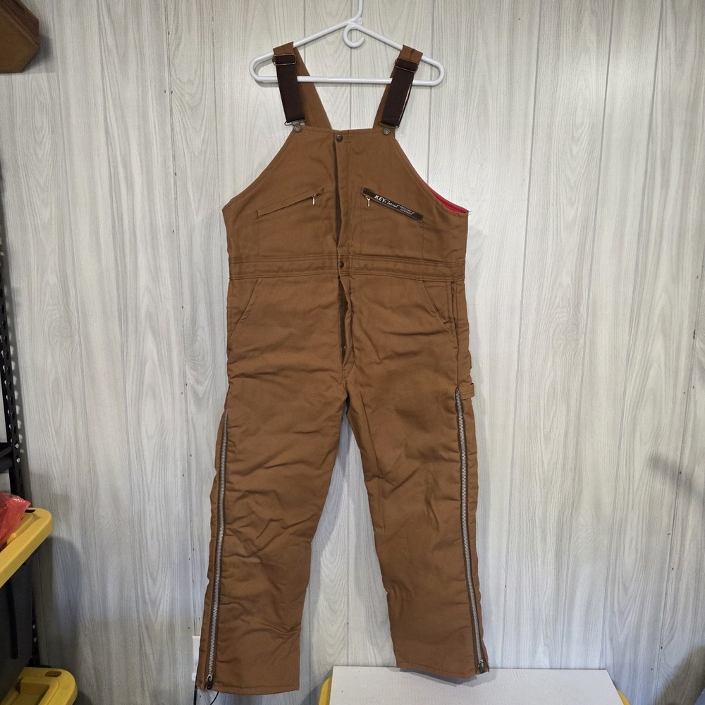 NEW Key Men's Brown Canvas Quilt Lined Insulated Overalls, Size Large Short LS